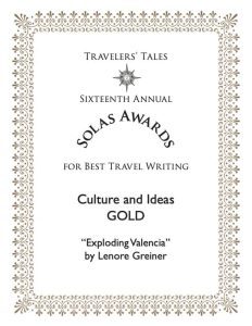 Lenore Greiner Gold Solas award for best travel writing